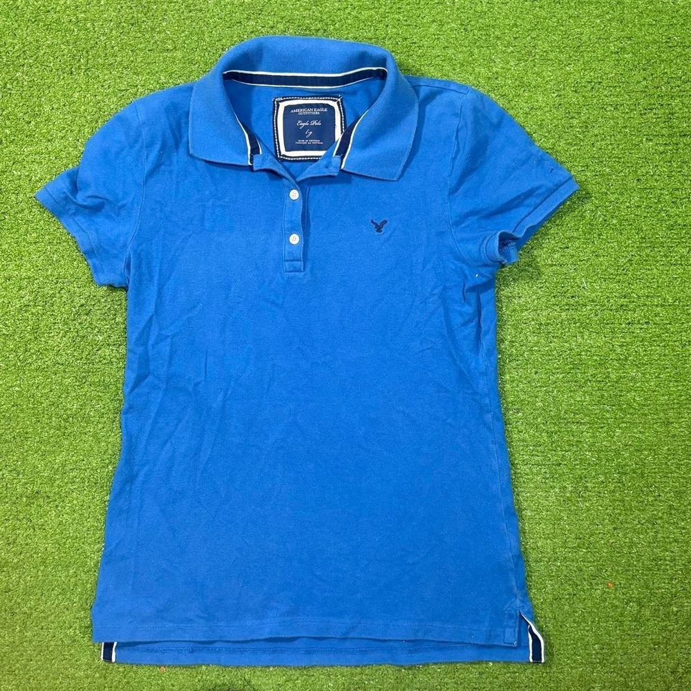 Vintage Y2K American Eagle Preppy Blue Polo Short Sleeve Sz LG